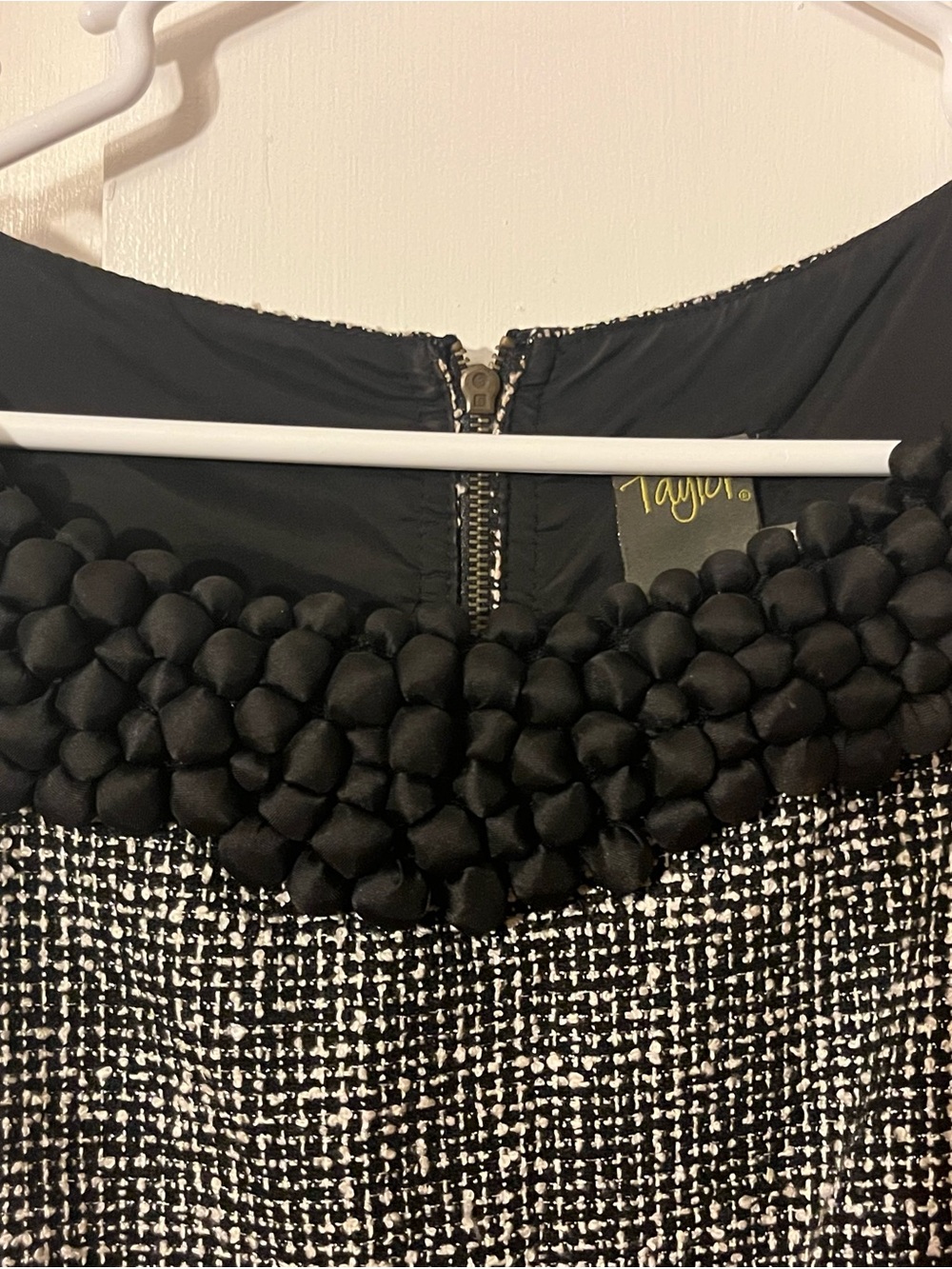 Taylor Black and Gray Textured Sleeveless Mini Dress with Beaded Collar - Picture 2 of 4